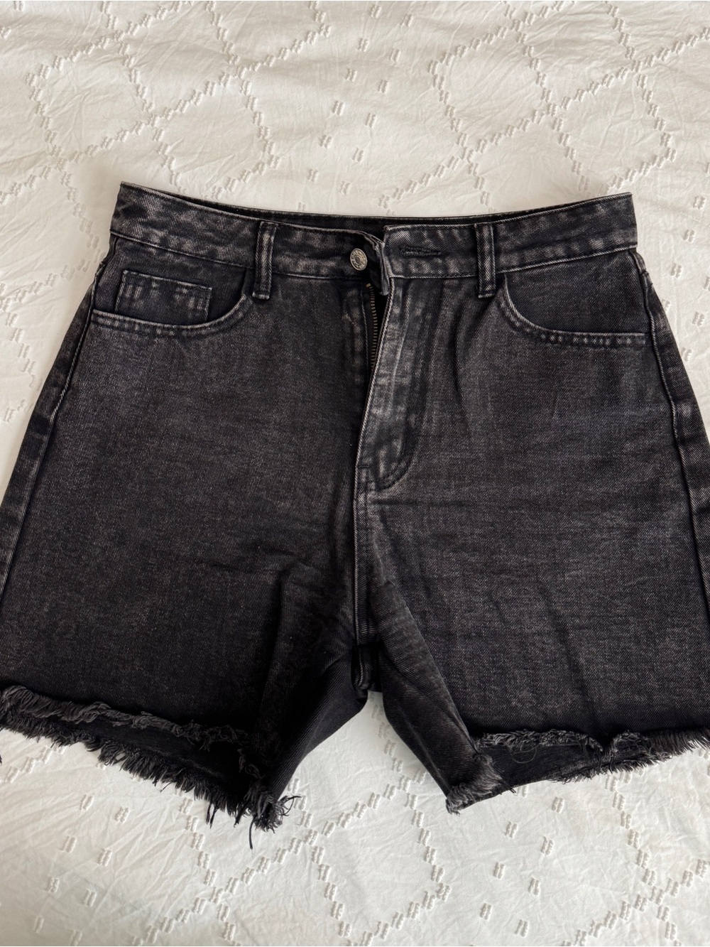 Women Denim Shorts Bundle Black White Size M L High Waisted Raw Hem Summer Lot 2 - Picture 3 of 14